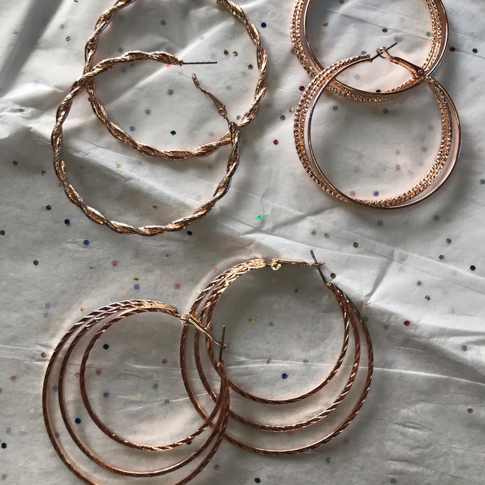 Rose Gold Set of 3 Hoop earrings or $15